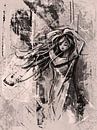 Charcoal woman in the wind by Emiel de Lange thumbnail