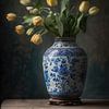 Still life | Blue Dutch vase with tulips by Digitale Schilderijen