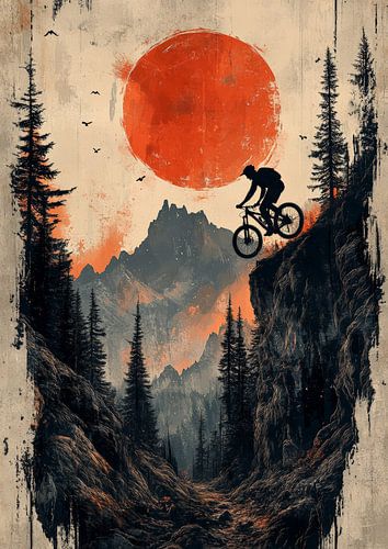 De zwaartekracht trotseren: Moedige sprong van een mountainbiker