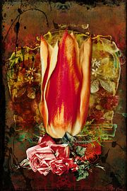 A large tulip with roses on an artistic background by Helga Blanke