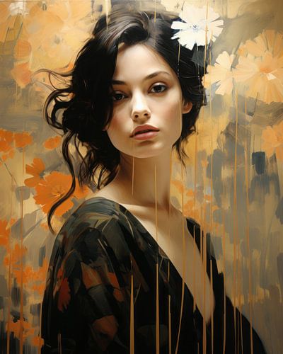 Modern portret in geel en oranje tinten