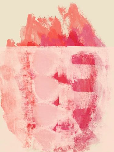 Abstract schilderij in rood, roze, oranje, wit