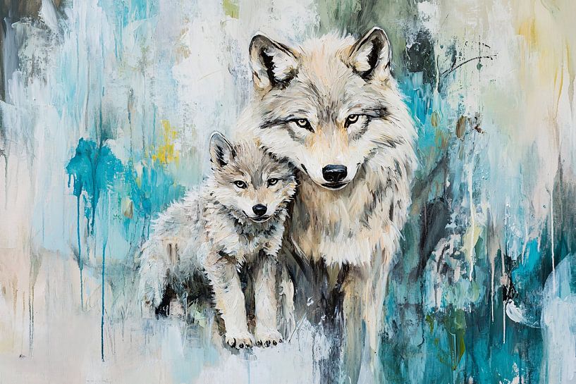 Mother wolf and cub in art style by Imperial Art House
