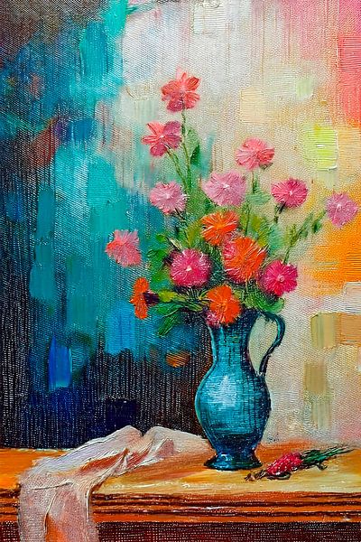 Nature morte moderne et colorée, vase avec fleurs par Studio Pieternel