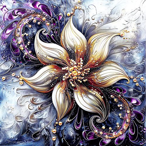 Bloem in verschillende tinten paars en goud