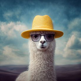 Alpaca met geel hoedje van Koffie Zwart