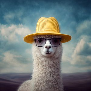 Alpaga avec chapeau jaune