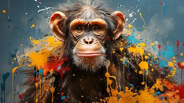 Gemälde eines Affengesichts mit bunten Farbspritzern von Animaflora PicsStock