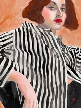 Stripes : une peinture fantaisiste d'une femme sur Hella Maas