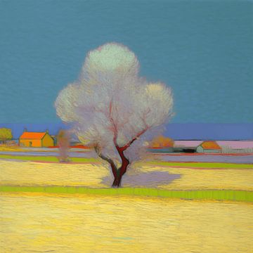 Landschap met boom in van Gogh-stijl_vierkant van Ton Kuijpers