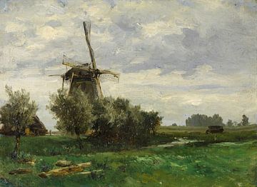 Carlos de Haes-Windmühlenlandschaft, Wiesenlandschaft, Antike Landschaft