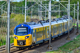 Een ICNG-trein van de Nederlandse Spoorwegen rijdt door de natuur van Sjoerd van der Wal Fotografie