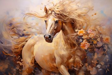 abstrakter künstlerischer Hintergrund mit einem Pferd in Ölfarbe von Animaflora PicsStock