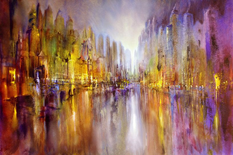 Stadt am Fluss: Phantasie in Gold und Violett von Annette Schmucker