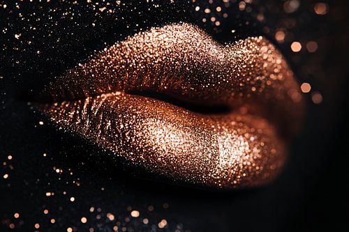 Glinsterende bronzen lippen close-up