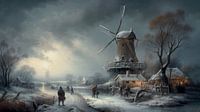 Niederländische Winterlandschaft mit Windmühle von Preet Lambon Miniaturansicht