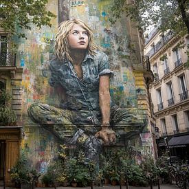 Street Art Portrait - Paris Urban Powerful Malerei von BowiScapes Abstrakt und digitale Kunst