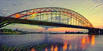 Panorama von Waalbrug - Atmosphärische Malerei von Nimwegen von Slimme Kunst.nl