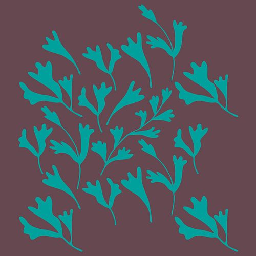 Bloemenmarkt. Moderne botanische kunst in turquoise en wijnrood.