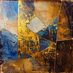 Abstraktes industrielles Gemälde mit Gold und Tiefblau