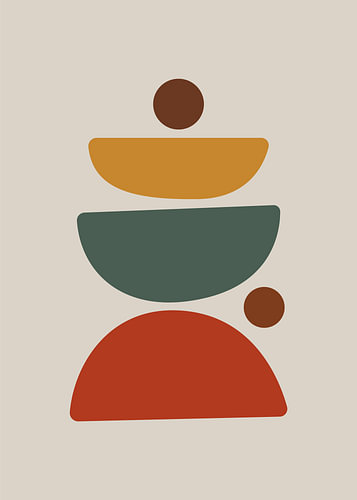 Balanced abstract shapes forming totem with circles and semicircles