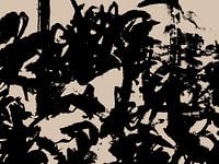 Abstract landschap in zwart op beige