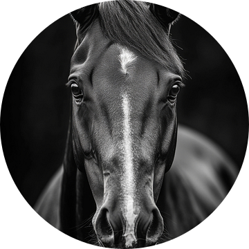 Zwart paard in zwart en wit van Poster Art Shop