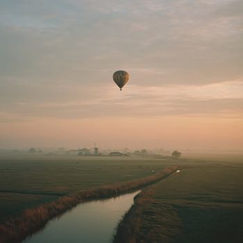 Hot Air Balloon over the Dutch Polder at Dawn