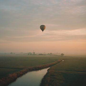 Hot Air Balloon over the Dutch Polder at Dawn by Friso Creates
