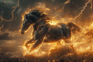 Gewittermacht Pferd - Dynamische Kraft in der Kunst für Naturphänomen-Enthusiasten von Felix Brönnimann