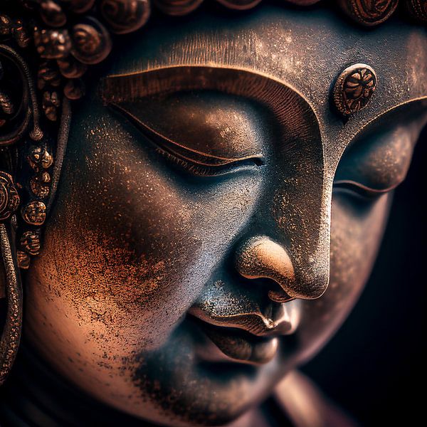 Boeddha beeld brons/goud (close up - portret) van Color Square