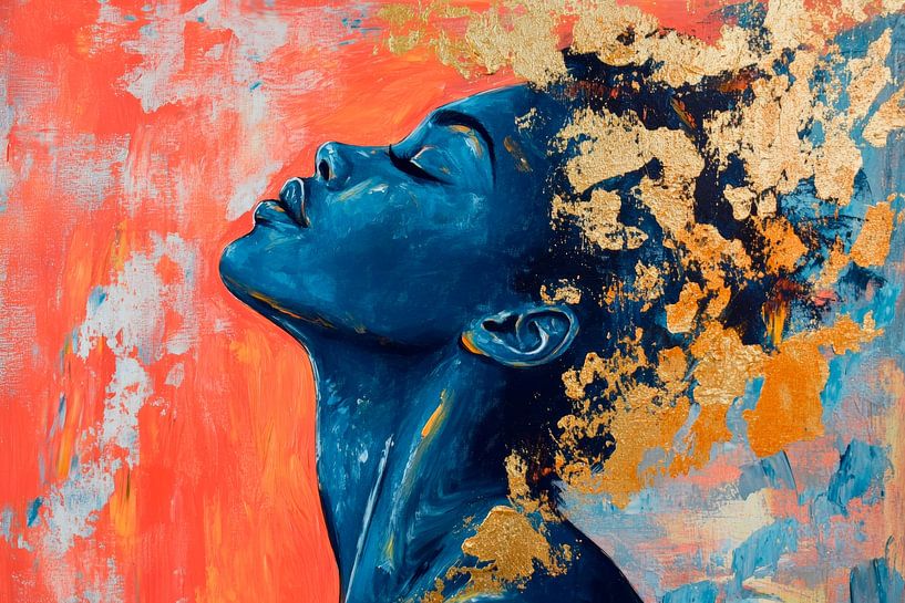 Kunstvolle Frauensilhouette mit Goldakzenten von Poster Art Shop