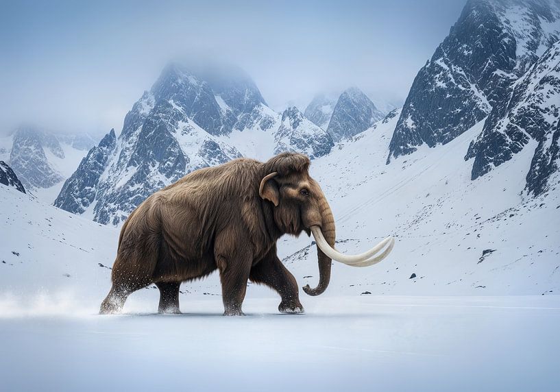 Woolly Mammoth in Snowy Mountain Landscape by Markus Gann