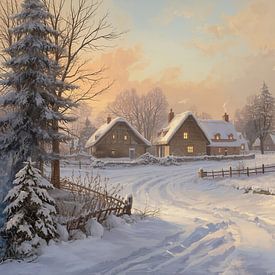 Idyllische Winterdorflandschaft von Bo Valentino