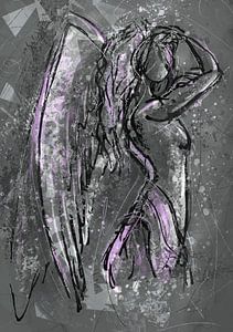 Engel in Grau und Rosa - abstraktes Mixed Media Kunstwerk
