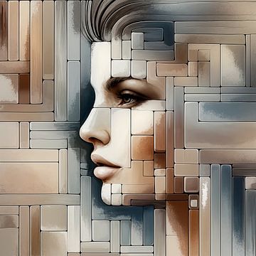 Abstract Grace - geometric portrait of a woman by Kleurenrijk