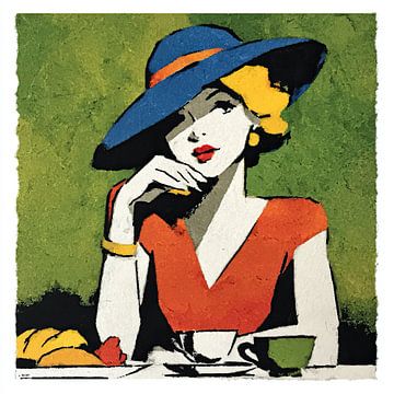 Vrouw Hoed | Stylish Woman in the Café van OMG Art