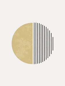 Minimalistisch geometrisch kunstwerk in okergeel en zwarte lijnen