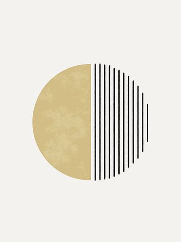 Minimalistisches geometrisches Kunstwerk in Ockergelb und schwarzen Linien