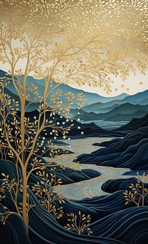 Paysage en or et bleu