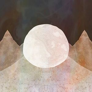 Elfenbeinfarbener Mond und Beige Ocker Berge