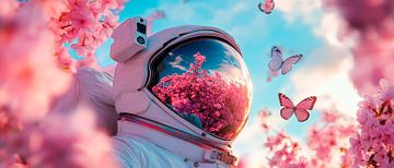 Astronaut in een zee van bloemen - Dromerig van Poster Art Shop