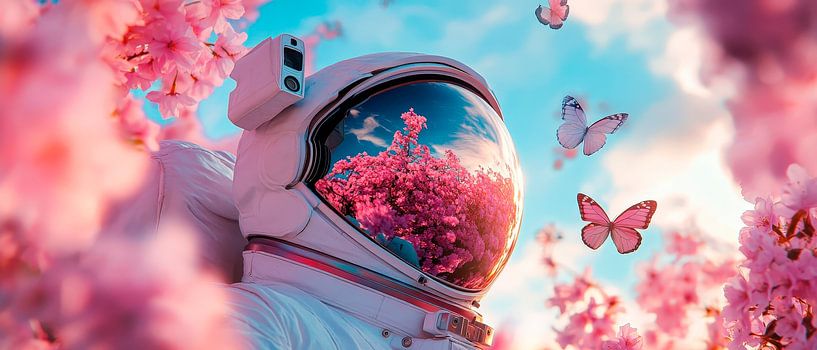 Astronaut im Blütenmeer – Träumerisch von Poster Art Shop