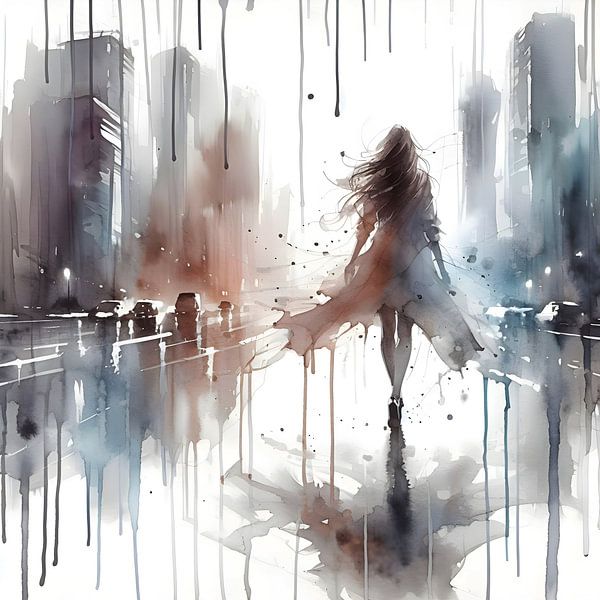 Aquarell Frau in der Stadt von Jessica Berendsen