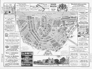 Karten von Amsterdam 1883 Schwarz und Weiß