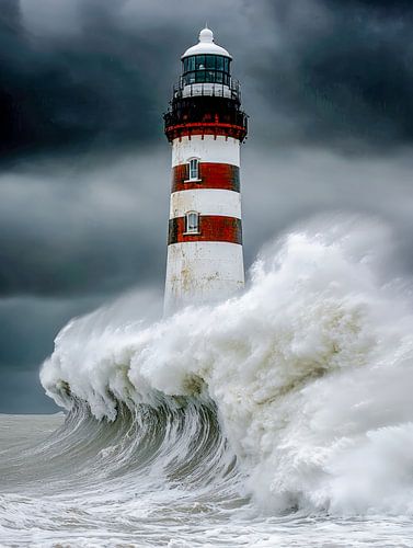 De kracht van de branding bij de vuurtoren
