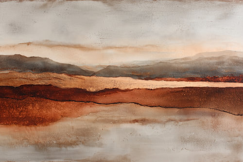 Horizon terrestre | Paysage abstrait en rouille, cuivre et beige
