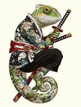 Chameleon Samurai – Tattooed Warrior with Katana Blades