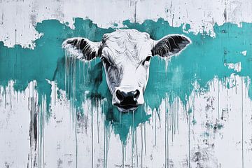 Koe Portret in Turquoise Expressie van Eva Lee
