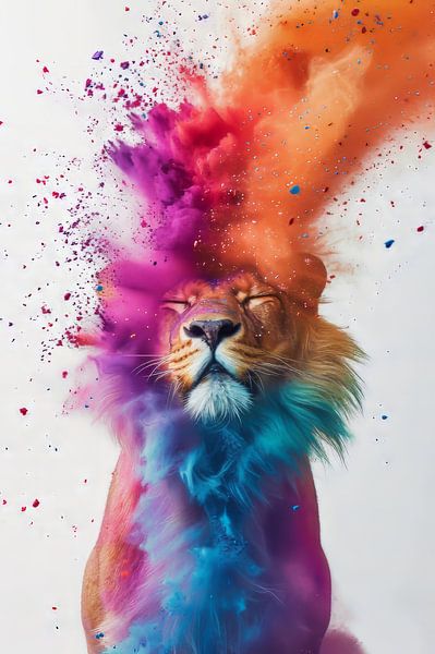 Royal Roaring - Lion in Colourful Display by Eva Lee